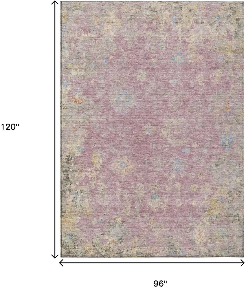 Pink Beige And Gray Floral Washable Indoor Outdoor Area Rug Photo 3