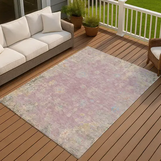 Pink Beige And Gray Floral Washable Indoor Outdoor Area Rug Photo 7