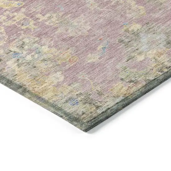 Pink Beige And Gray Floral Washable Indoor Outdoor Area Rug Photo 6