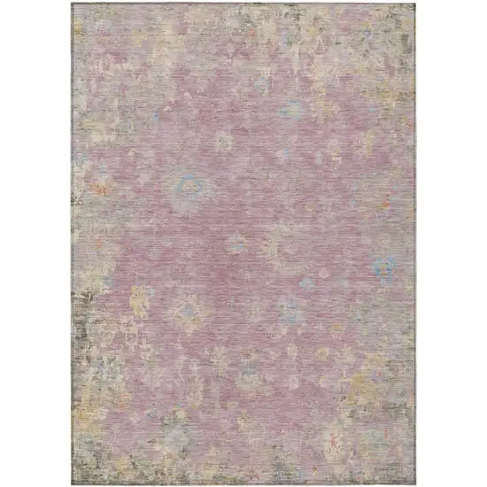 Pink Beige And Gray Floral Washable Indoor Outdoor Area Rug Photo 2
