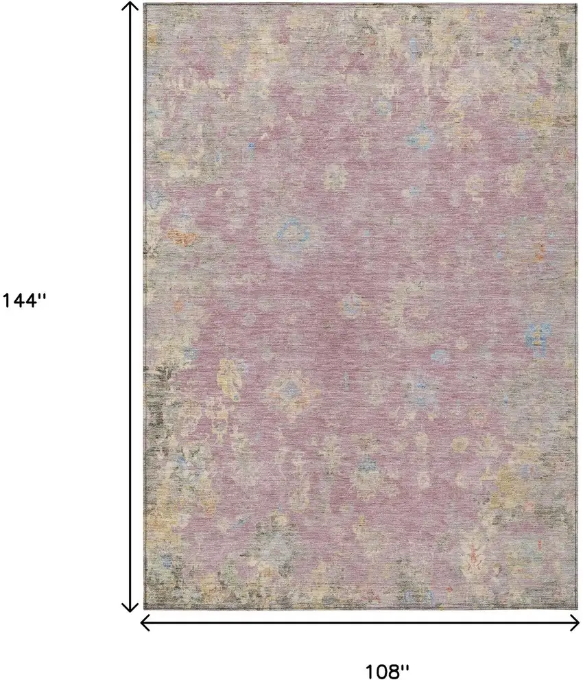 Pink Beige And Gray Floral Washable Indoor Outdoor Area Rug Photo 3