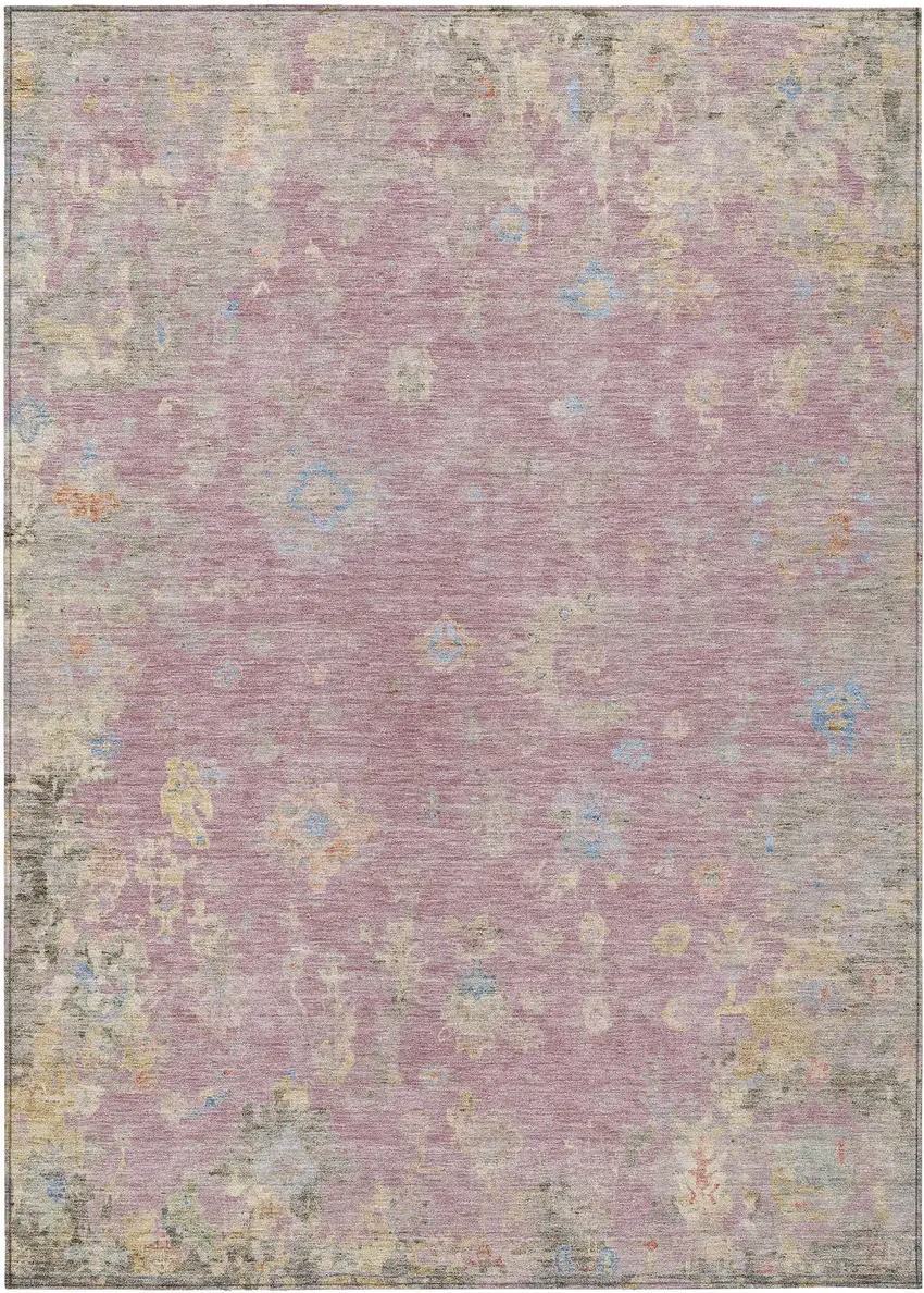 Pink Beige And Gray Floral Washable Indoor Outdoor Area Rug Photo 2