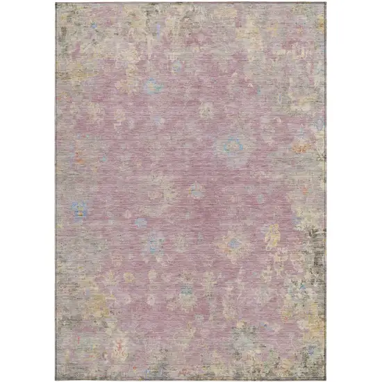 Pink Beige And Gray Floral Washable Indoor Outdoor Area Rug Photo 5