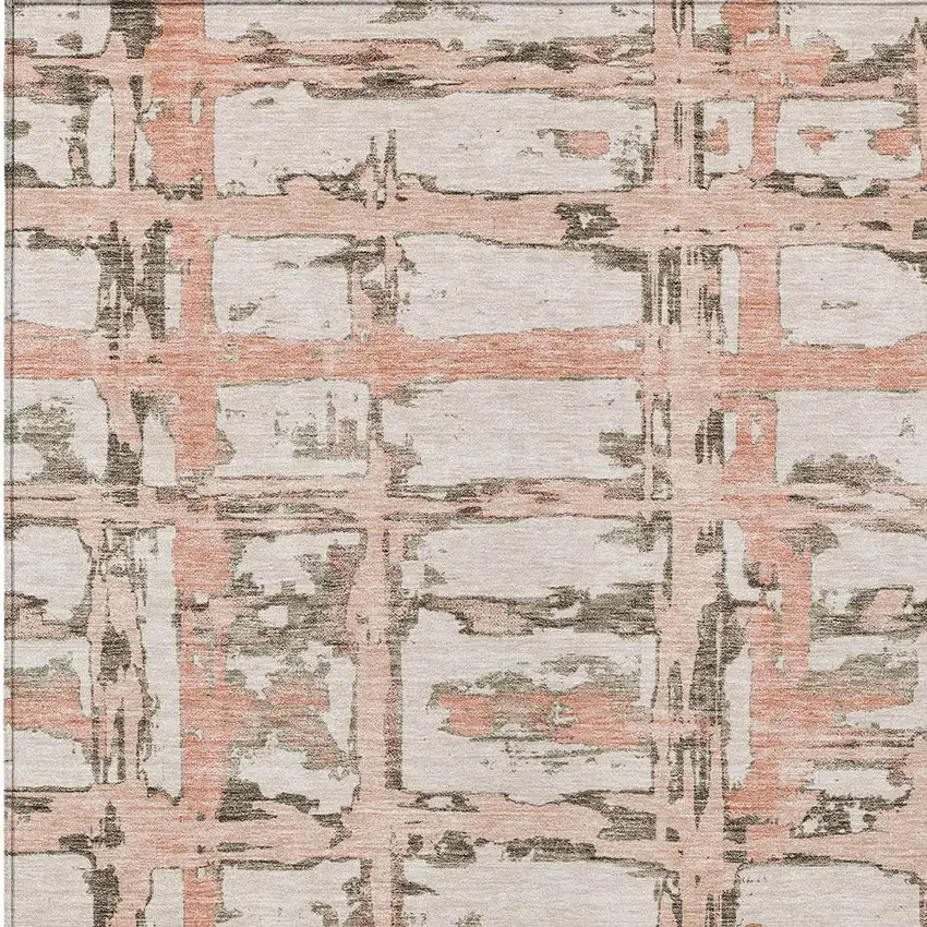 Pink Beige And Taupe Striped Washable Indoor Outdoor Area Rug Photo 5
