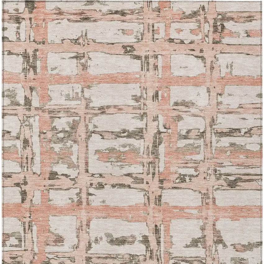Pink Beige And Taupe Striped Washable Indoor Outdoor Area Rug Photo 7