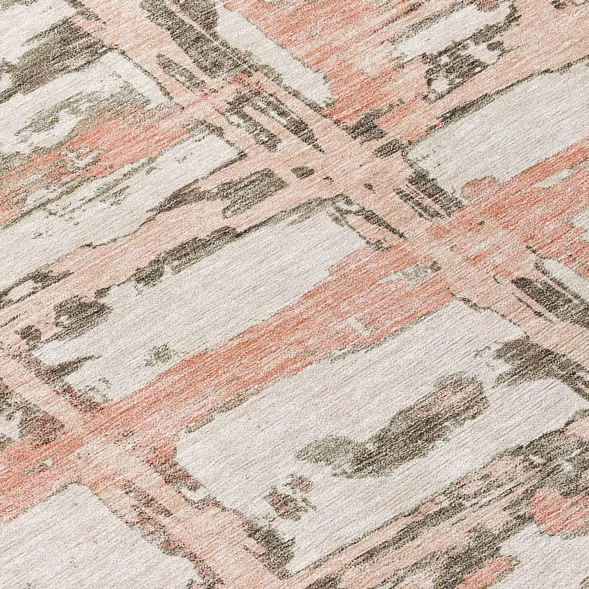 Pink Beige And Taupe Striped Washable Indoor Outdoor Area Rug Photo 4