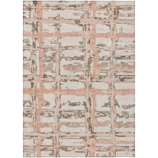 Pink Beige And Taupe Striped Washable Indoor Outdoor Area Rug Photo 1