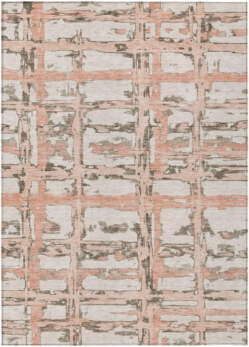 Pink Beige And Taupe Striped Washable Indoor Outdoor Area Rug Photo 1