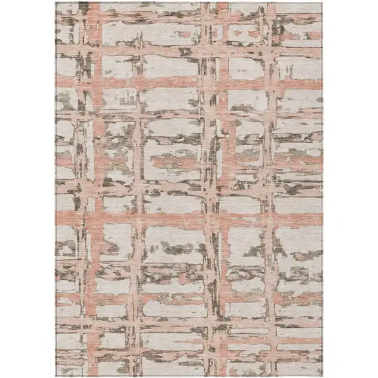 Pink Beige And Taupe Striped Washable Indoor Outdoor Area Rug Photo 1