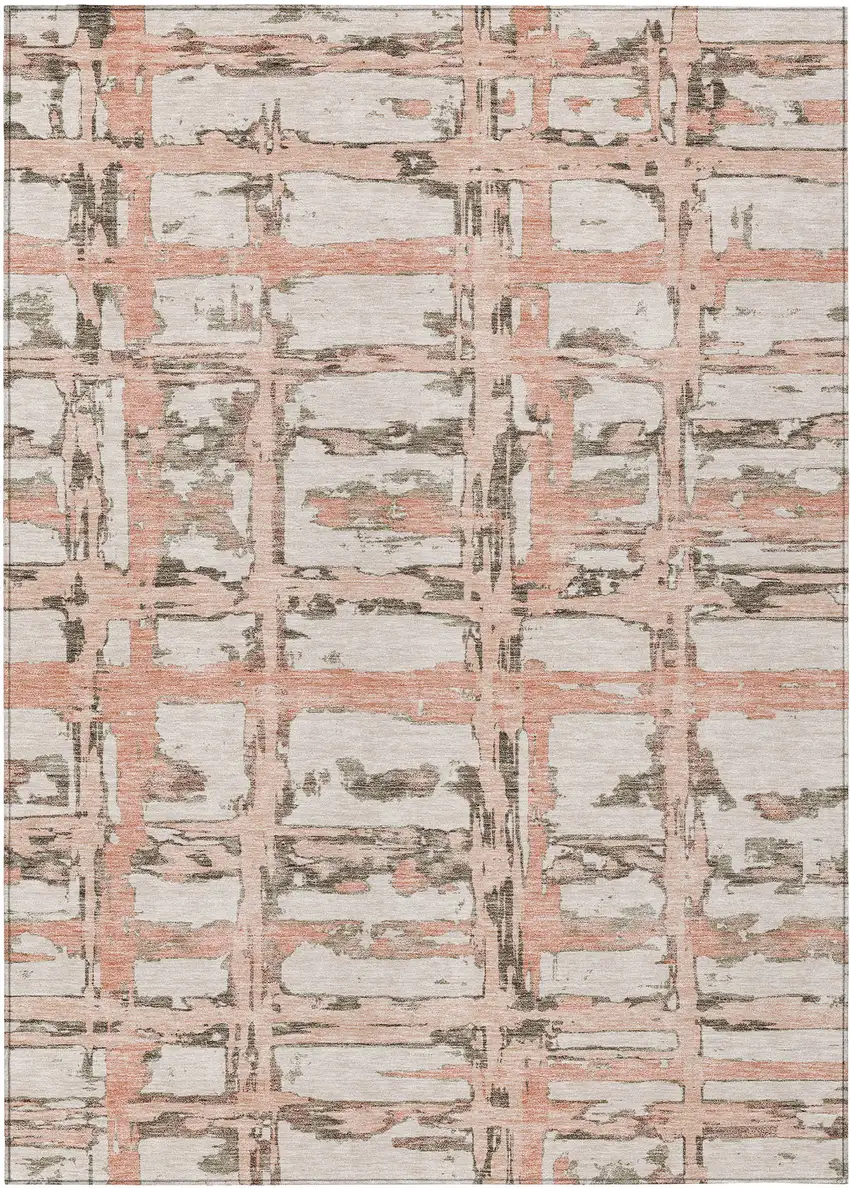 Pink Beige And Taupe Striped Washable Indoor Outdoor Area Rug Photo 1