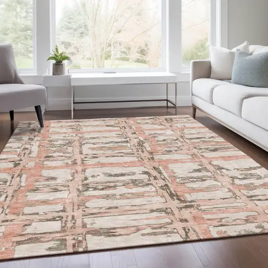Pink Beige And Taupe Striped Washable Indoor Outdoor Area Rug Photo 8