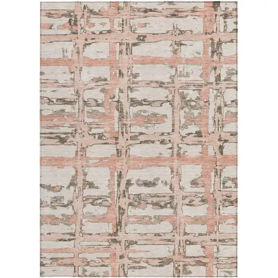 Pink Beige And Taupe Striped Washable Indoor Outdoor Area Rug Photo 6