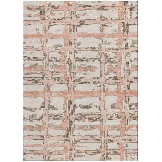 Pink Beige And Taupe Striped Washable Indoor Outdoor Area Rug Photo 6