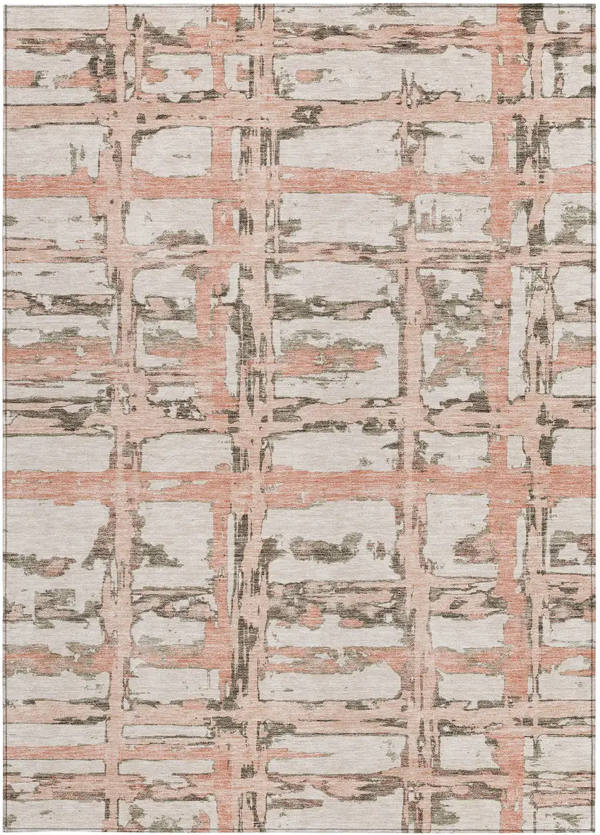 Pink Beige And Taupe Striped Washable Indoor Outdoor Area Rug Photo 6