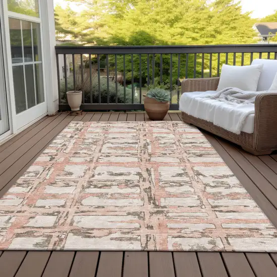 Pink Beige And Taupe Striped Washable Indoor Outdoor Area Rug Photo 7