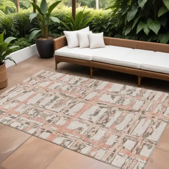 Pink Beige And Taupe Striped Washable Indoor Outdoor Area Rug Photo 1