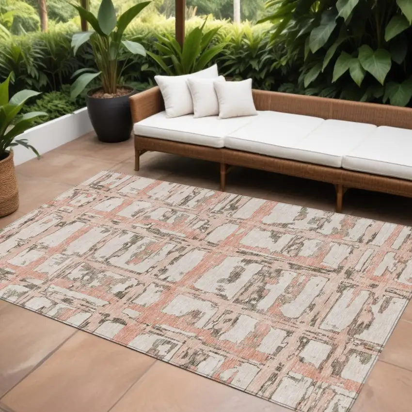 Pink Beige And Taupe Striped Washable Indoor Outdoor Area Rug Photo 1