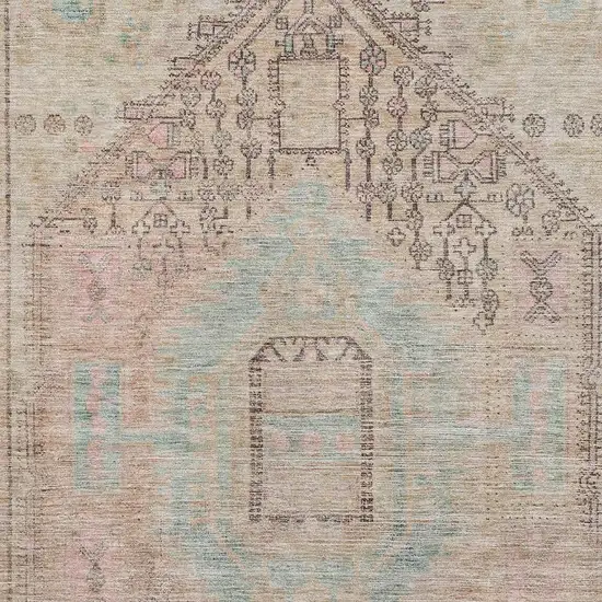 Pink Beige And Teal Tribal Washable Area Rug With UV Protection Photo 2