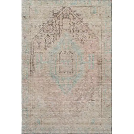 Pink Beige And Teal Tribal Washable Area Rug With UV Protection Photo 2