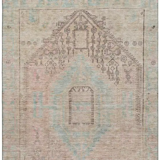Pink Beige And Teal Tribal Washable Area Rug With UV Protection Photo 3