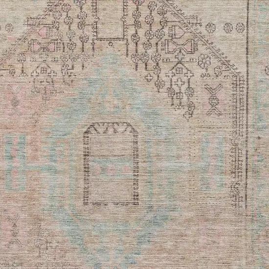 Pink Beige And Teal Tribal Washable Area Rug With UV Protection Photo 2