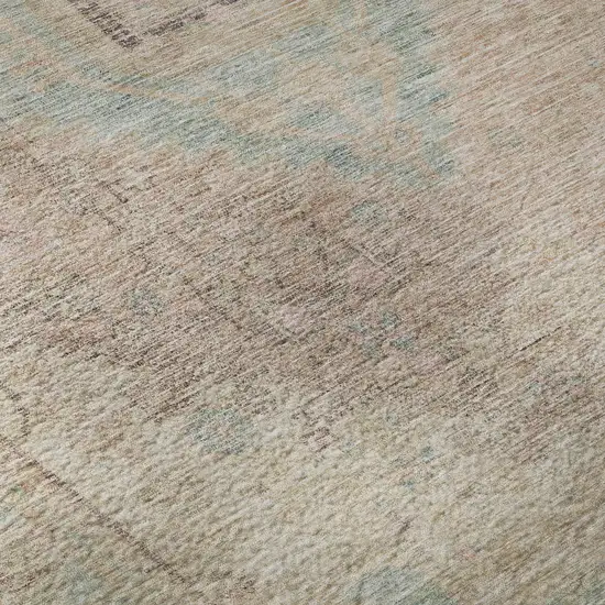 Pink Beige And Teal Tribal Washable Area Rug With UV Protection Photo 9