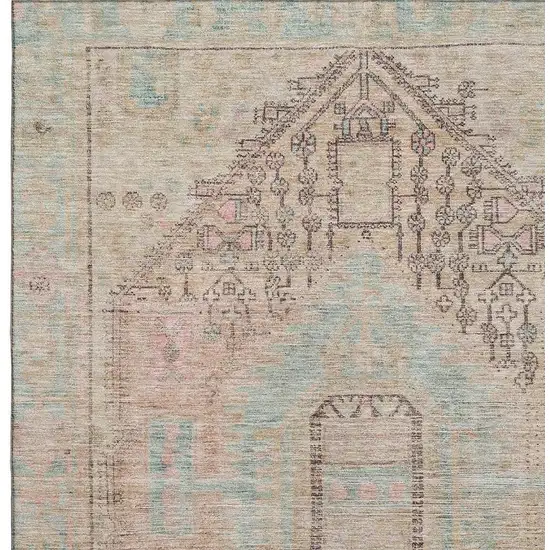 Pink Beige And Teal Tribal Washable Area Rug With UV Protection Photo 2
