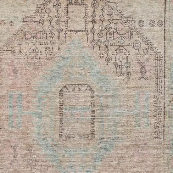 Pink Beige And Teal Tribal Washable Area Rug With UV Protection Photo 2