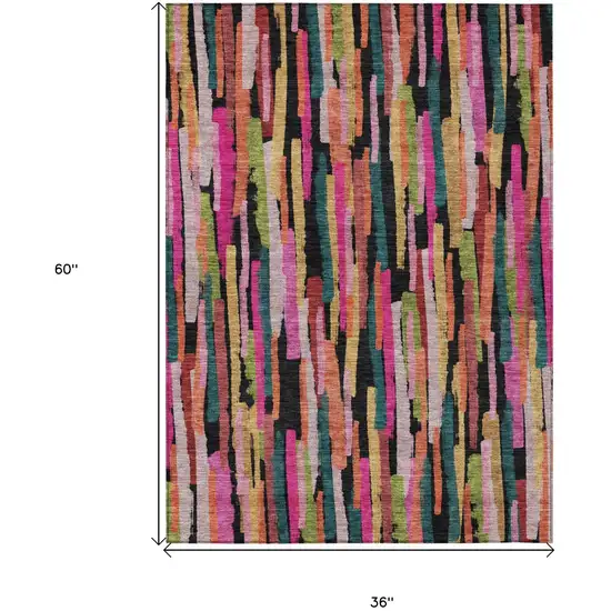 Pink Black And Green Striped Washable Indoor Outdoor Area Rug Photo 8