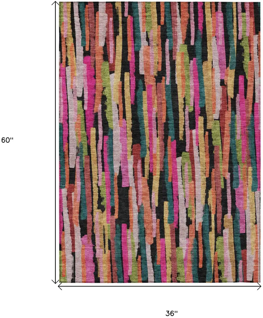 Pink Black And Green Striped Washable Indoor Outdoor Area Rug Photo 8