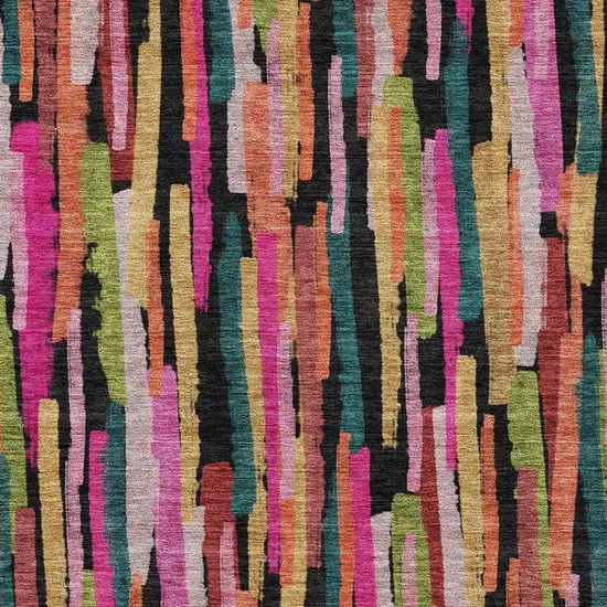 Pink Black And Green Striped Washable Indoor Outdoor Area Rug Photo 6