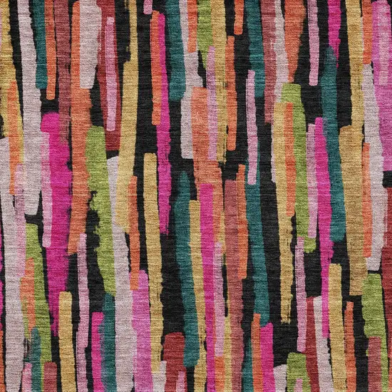 Pink Black And Green Striped Washable Indoor Outdoor Area Rug Photo 6