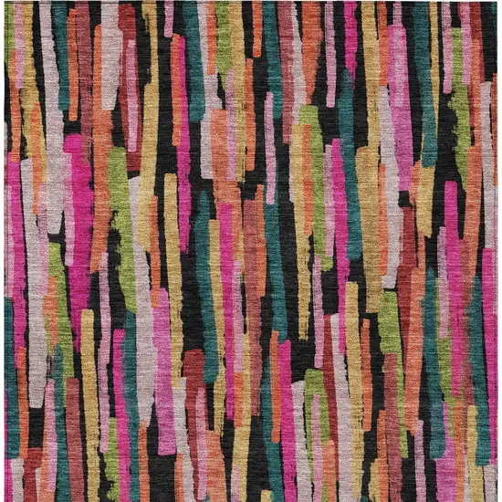 Pink Black And Green Striped Washable Indoor Outdoor Area Rug Photo 7