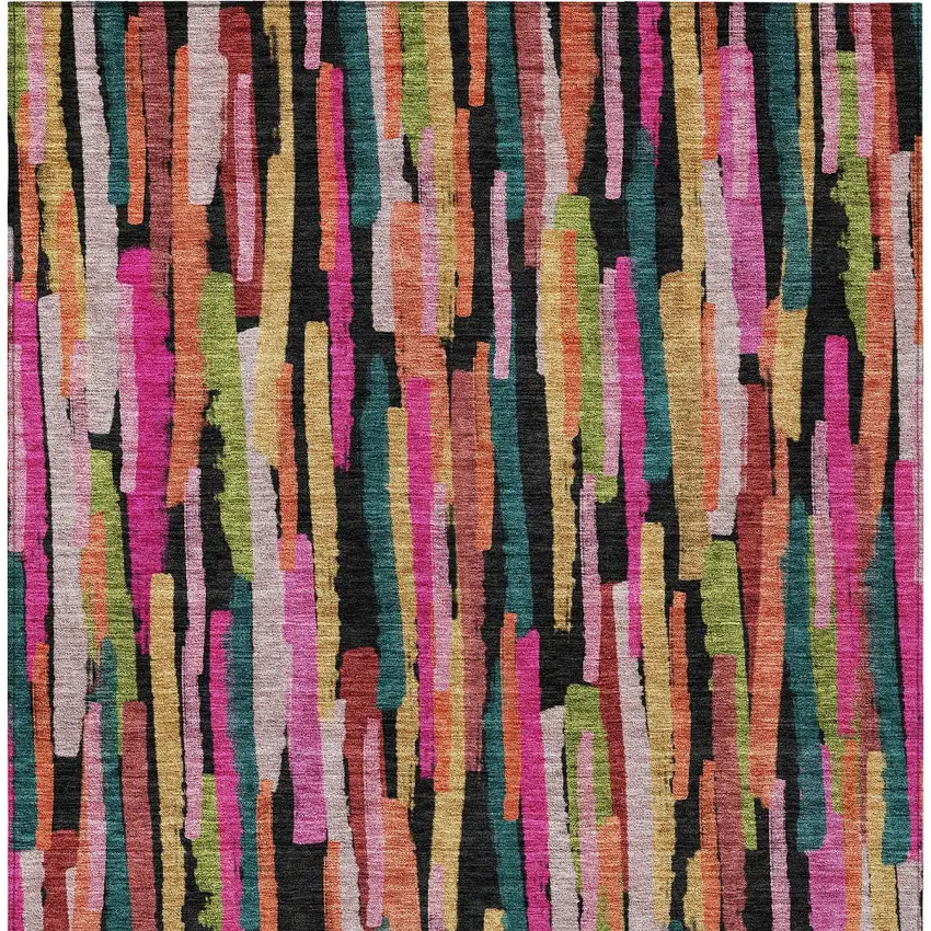 Pink Black And Green Striped Washable Indoor Outdoor Area Rug Photo 7