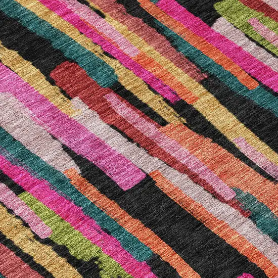 Pink Black And Green Striped Washable Indoor Outdoor Area Rug Photo 5