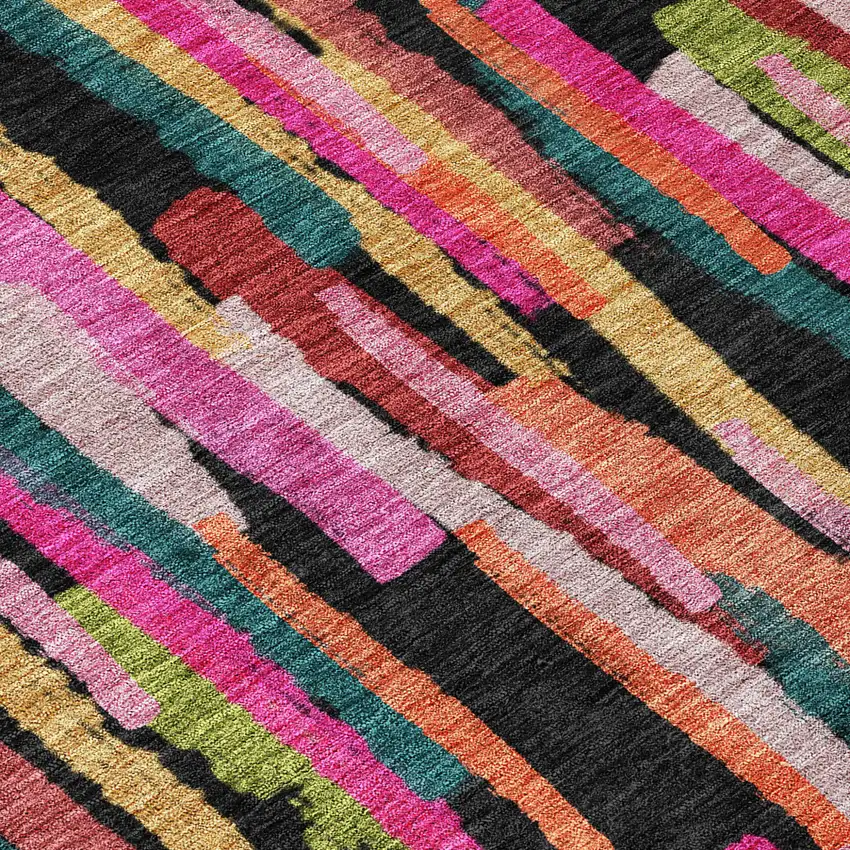 Pink Black And Green Striped Washable Indoor Outdoor Area Rug Photo 5
