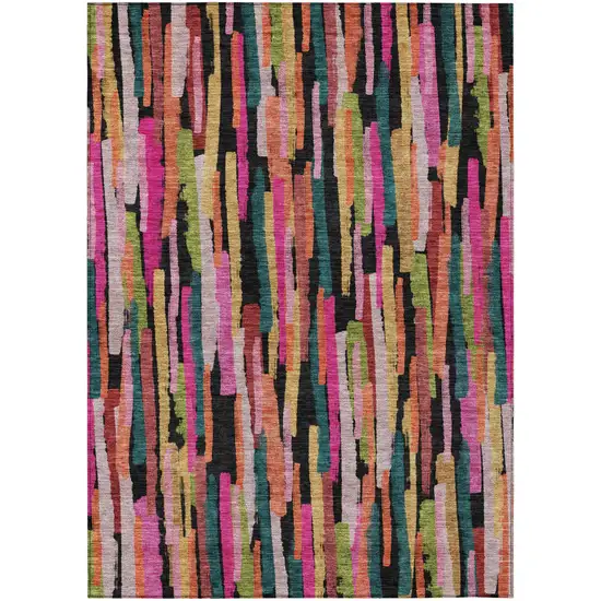 Pink Black And Green Striped Washable Indoor Outdoor Area Rug Photo 2