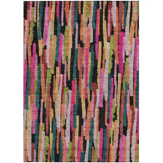 Pink Black And Green Striped Washable Indoor Outdoor Area Rug Photo 6