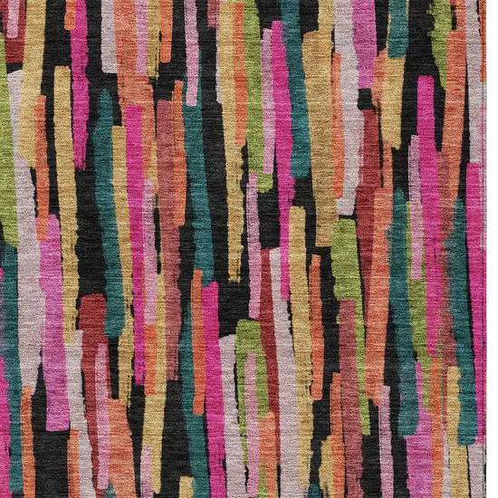 Pink Black And Green Striped Washable Indoor Outdoor Area Rug Photo 6