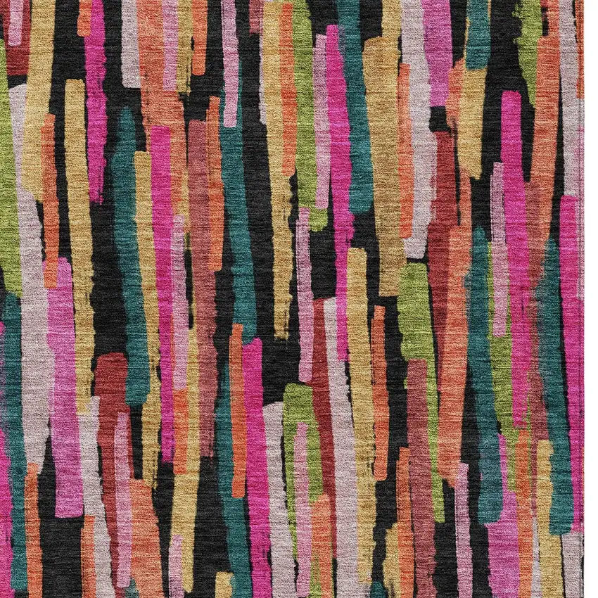 Pink Black And Green Striped Washable Indoor Outdoor Area Rug Photo 6