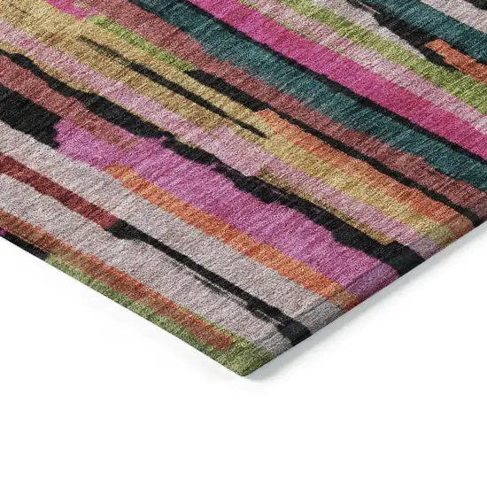 Pink Black And Green Striped Washable Indoor Outdoor Area Rug Photo 4
