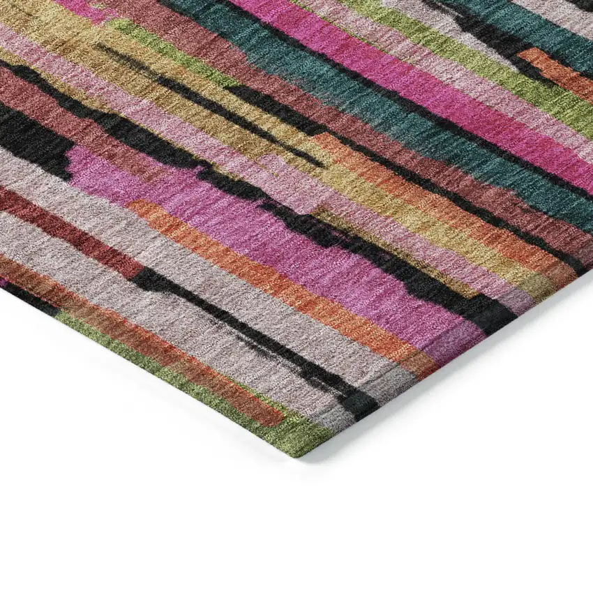 Pink Black And Green Striped Washable Indoor Outdoor Area Rug Photo 4