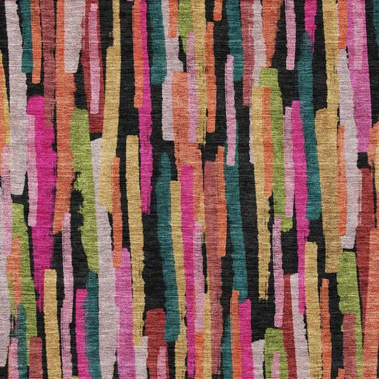 Pink Black And Green Striped Washable Indoor Outdoor Area Rug Photo 6