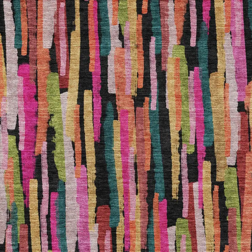 Pink Black And Green Striped Washable Indoor Outdoor Area Rug Photo 6