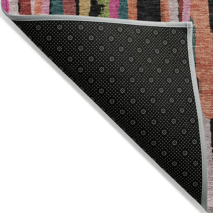 Pink Black And Green Striped Washable Indoor Outdoor Area Rug Photo 3