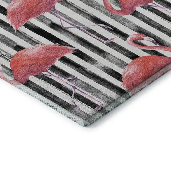 Pink Black And White Geometric Washable Area Rug With UV Protection Photo 8