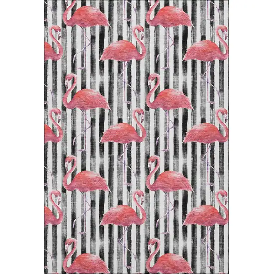 Pink Black And White Geometric Washable Area Rug With UV Protection Photo 4