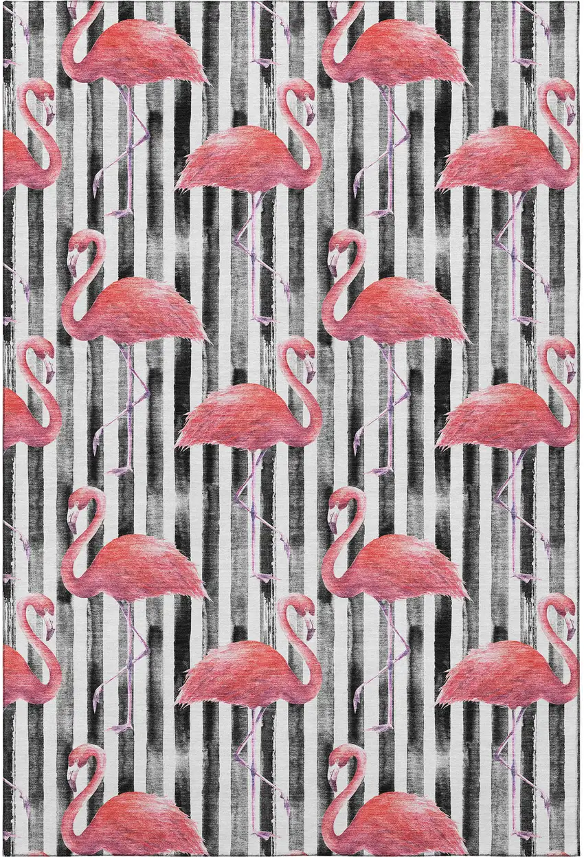 Pink Black And White Geometric Washable Area Rug With UV Protection Photo 4
