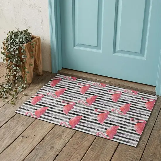 Pink Black And White Geometric Washable Area Rug With UV Protection Photo 1