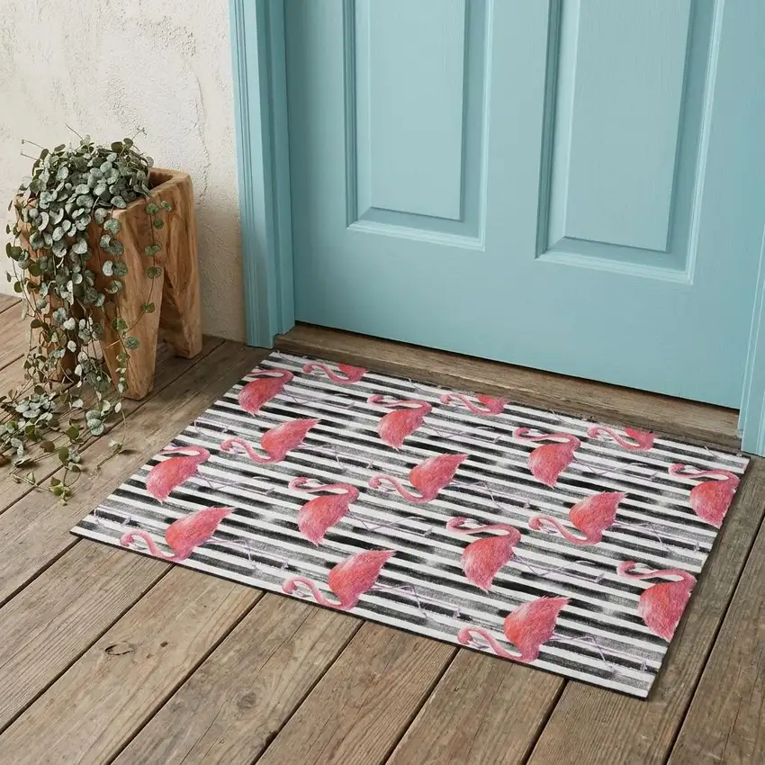 Pink Black And White Geometric Washable Area Rug With UV Protection Photo 1